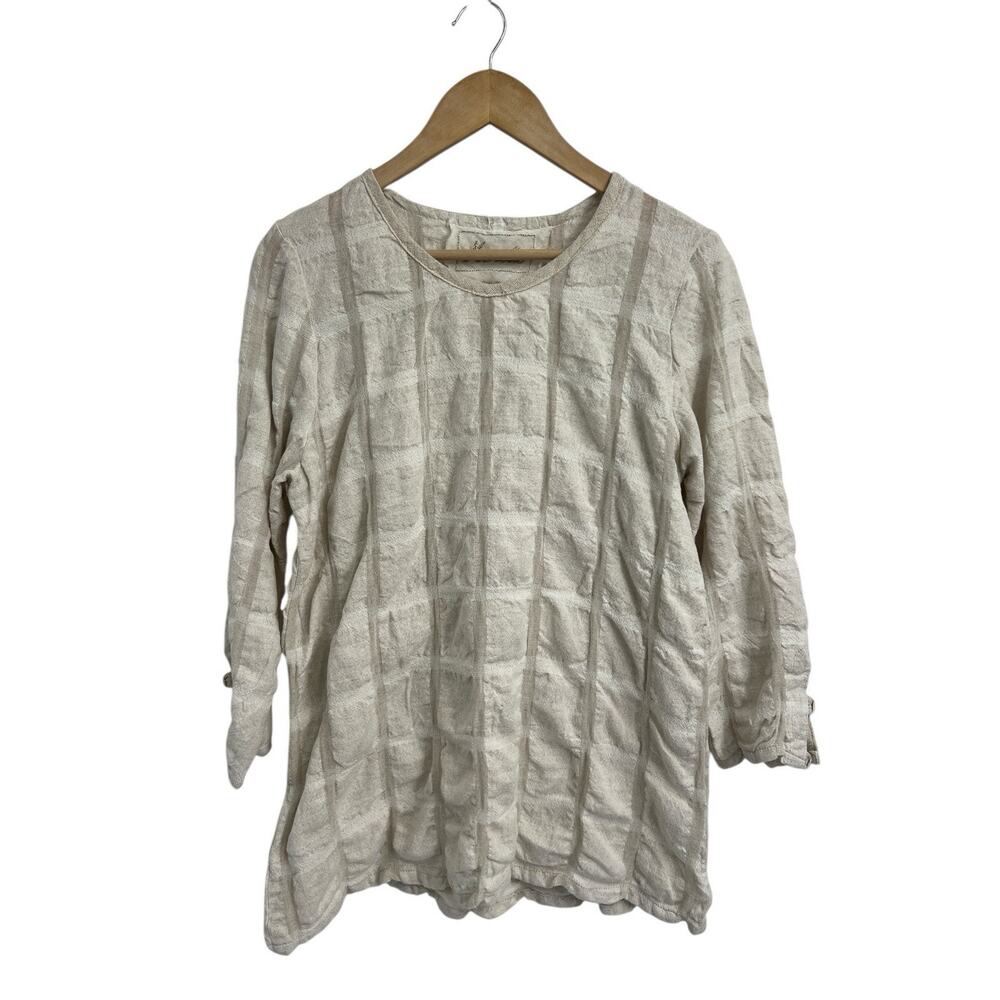 Marilu Cream Linen Cotton Blend Windowpane Tunic XS Made In Italy Langenlook